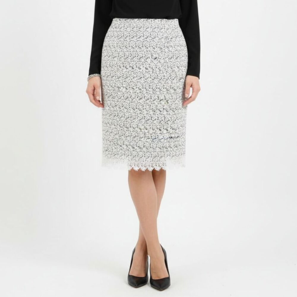 Oscar De La Renta Black & White Crochet Midi Skirt 4‎